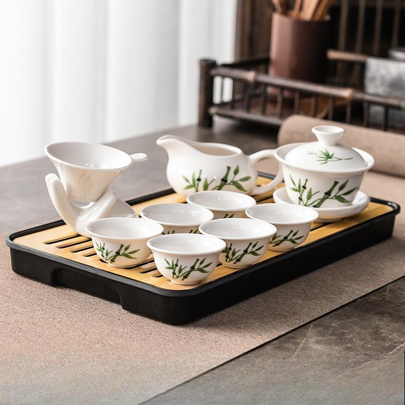Kung Fu Tea Set Home Simple Living Room Set of Ceramic Covered Bowl Tea Cup Tray Water Storage Tea Tray Diamine Plate
