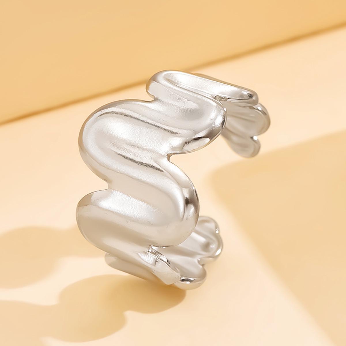 Retro Wave Line Open Band Stainless Steel Ring for Women - 18K Gold Plated Jewelry