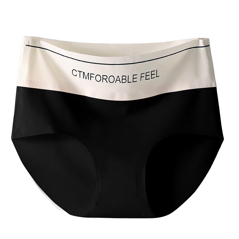 High Elastic Ice Silk Women's 7A Mulberry Silk Antibacterial Seamless High Waist Colorblock Triangle Panties