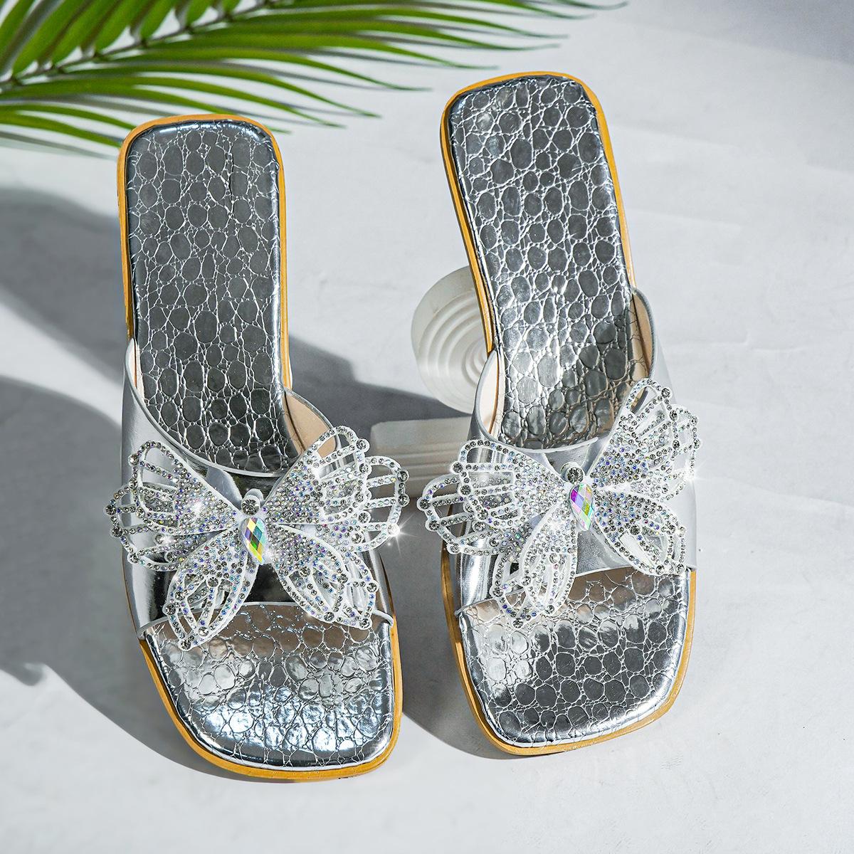 Pegged Heels Women s Shoes Sandals New Style Slippers High Heels 36 серебряный