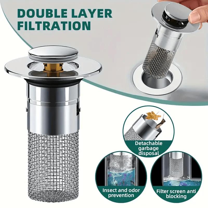 Stainless Steel Telescopic Sink Drain Plug Bathroom Hair Filter Net Easy to Install And Clean Double-Layer Anti-Clogging Filter