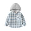 Korean-Style Boys' Hooded Plaid Shirt, Long-Sleeved Children's Clothing, 2026 New Arrival