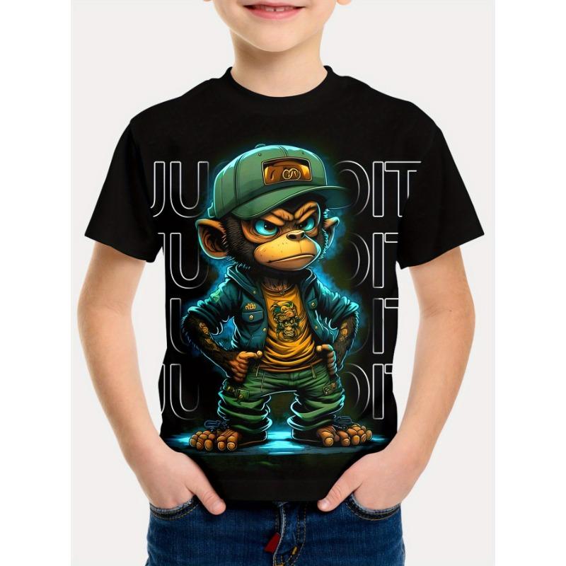 Summer Round Neck 3D Cartoon Pattern Printed T-shirts Fashionable Casual Short Sleeved Children's Boy T-shirts