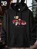 Street Racer Graphic Print Hoodie with Kangaroo Pocket Casual Long Sleeve Blend Hooded Sweatshirt for Outdoor Loose Fit Pullover B