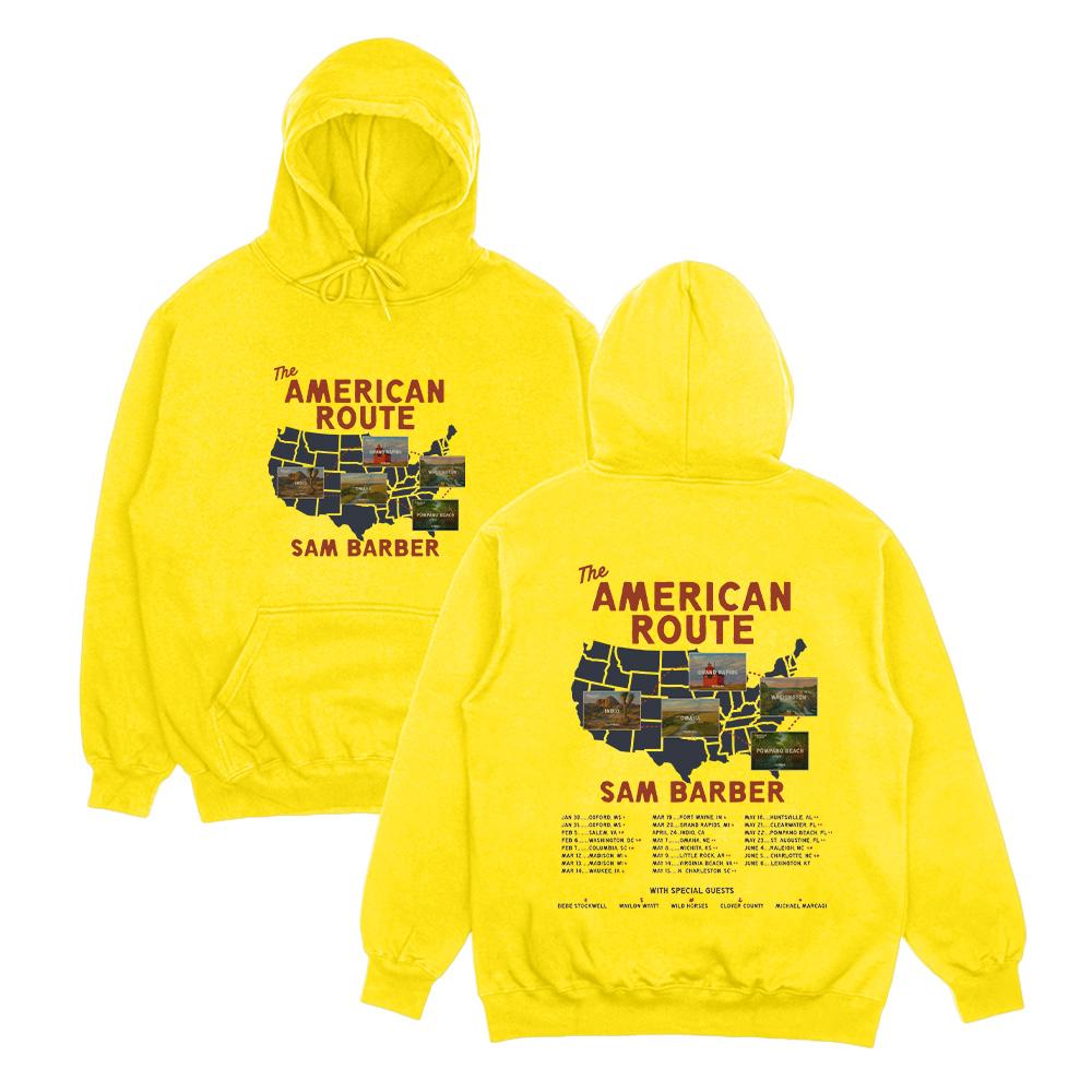 Худи Sam Barber American Route Tour 2026 Музыка С длинным рукавом Пуловер Осенне-зимняя мода Повседневная одежда Женская Мужская Толстовка XXXL жёлтый