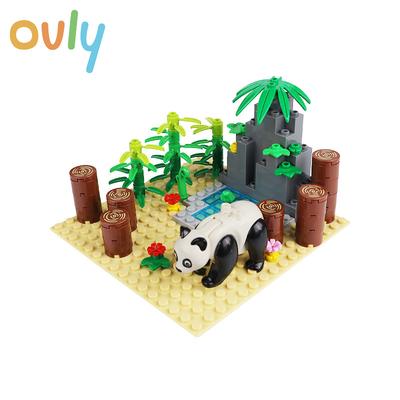 Ovly Farm Zoo Panda Lebensraum MOC Teile Set Tiere Baum Bambus Steine DIY Baustein Set Kinder Geschenk mit Anleitung