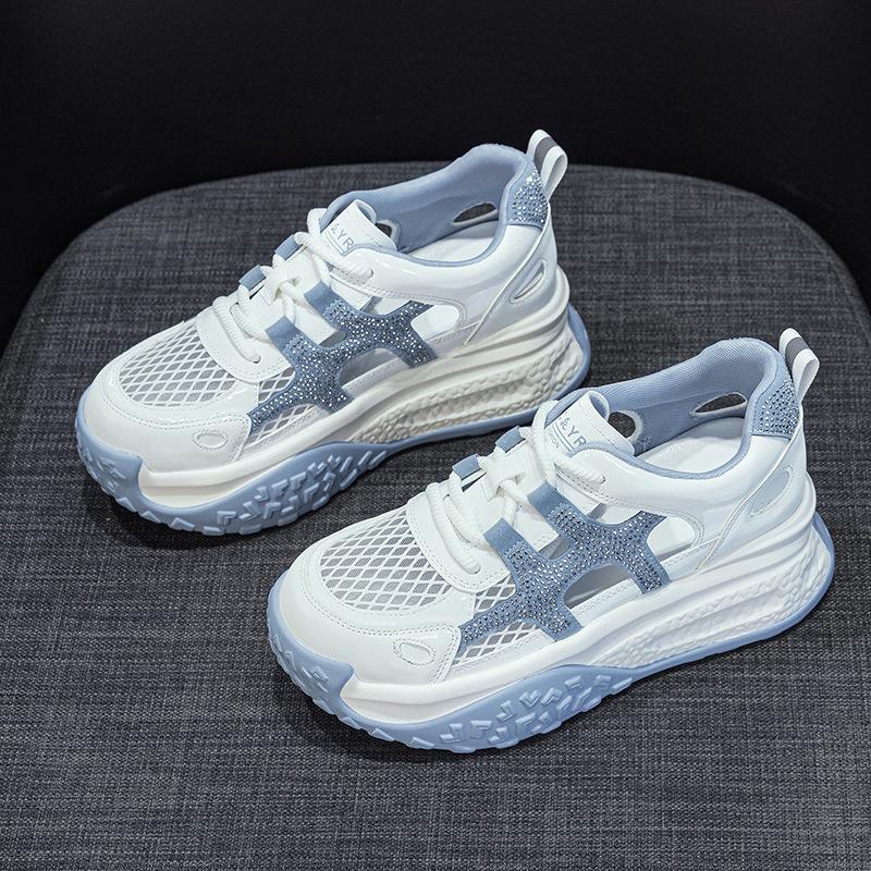 Hollow and breathable mesh dad shoes for women 2025 summer new thick-soled versatile casual sports super fire little white shoes for women