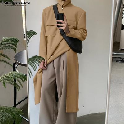 Männer High Neck Zipper Langarm Splits Tunika Mäntel Windjacke