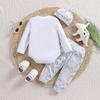 Infant Boy "New To The Crew" Print Dinosaur Pattern Long Sleeve Bodysuit With Matching Pants Hat Outfit Set
