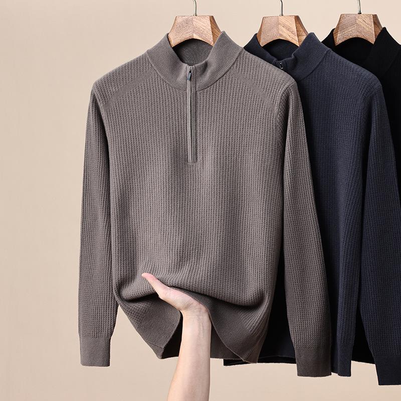Hengyuanxiang Men's Zippered Half-High Neck Cashmere Wool Sweater – 2025 Autumn/Winter Collection