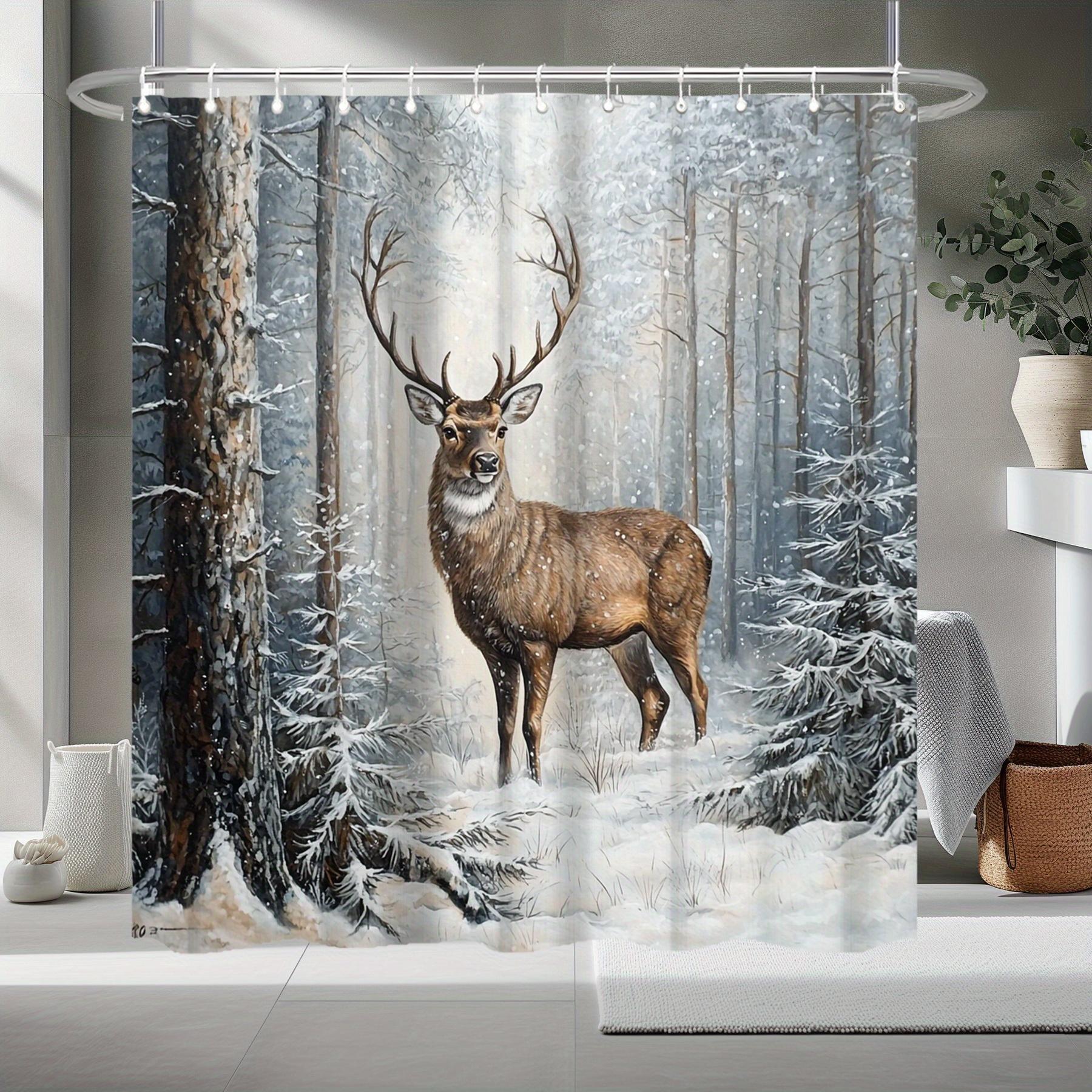 

A Reindeer Shower Curtain, Perfect for Christmas And Halloween Decorations, Suitable for Autumn And Winter Home Decor 90X180CM