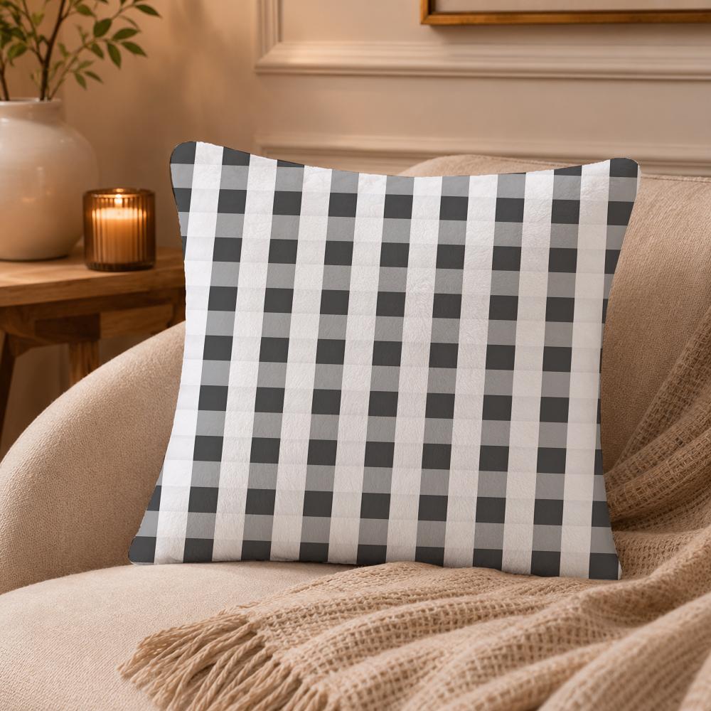 Federa Cuscino Fantasia Bianco e Nero Federa Anti-acaro Cerniera Invisibile Peluche Corto Setoso Copricuscino per Divano