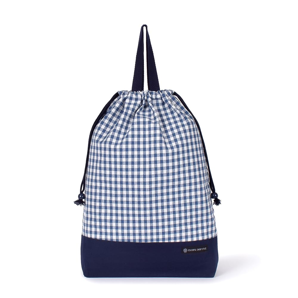 COLORFUL CANDY STYLE Quilted Entrance Set Navy Check x Navy Perfect for Shoe Gym Clothes and Cup Bag for Boys 4-Piece Kindergarten/School (Large