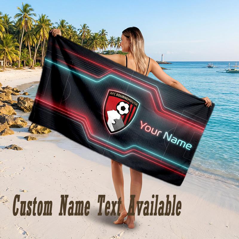 Bournemouth Football Design Beach Towel Custom Text Large Towel for Beach Vacation