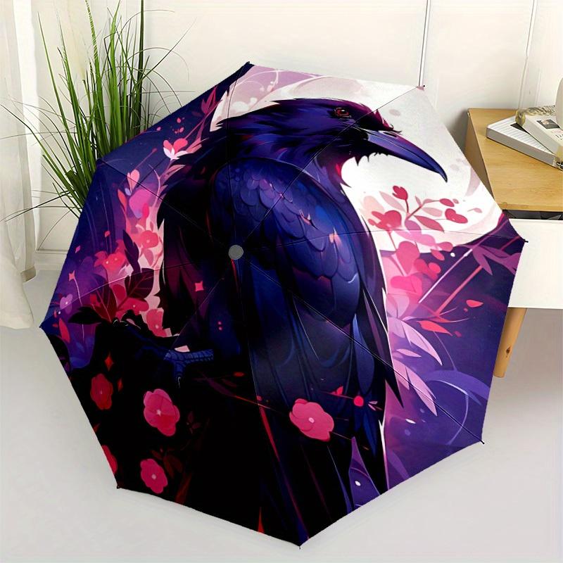 1pc Moon Raven Automatic Folding Umbrella - Lightweight, Retractable Design with 8-Rib Durability, Perfect for Outdoor Adventures, Fashionab