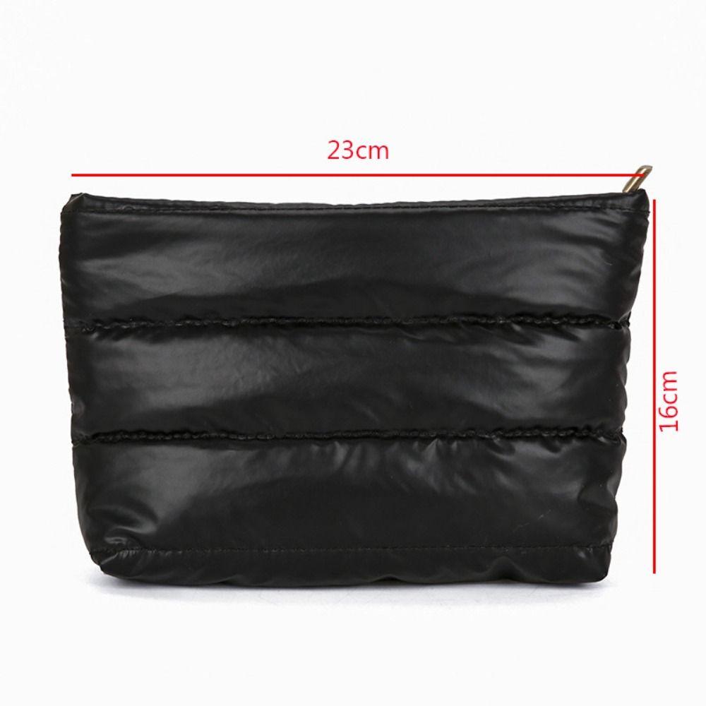 New Solid Color Cosmetic Bag Large Capacity Zipper Quilted Toiletry Pouch Fluffy Nylon Women Clutch Bag