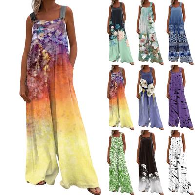 Women's Fashion Casual Loose With Pockets  Sleeveless Printed Jumpsuit