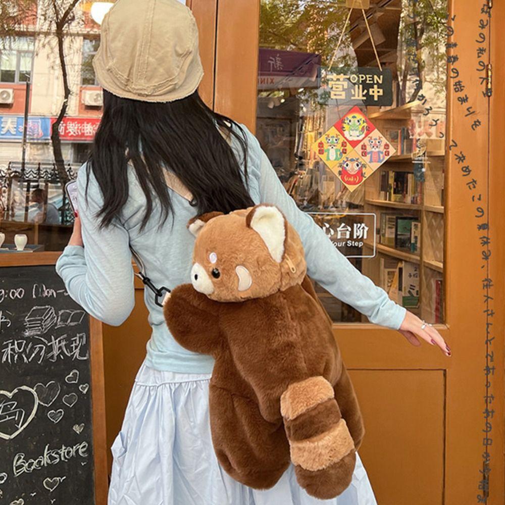 Plush Toy Raccoon Doll Crossbody Bag Doll Animal Shoulder Bag Soft Children School Bag Outdoor