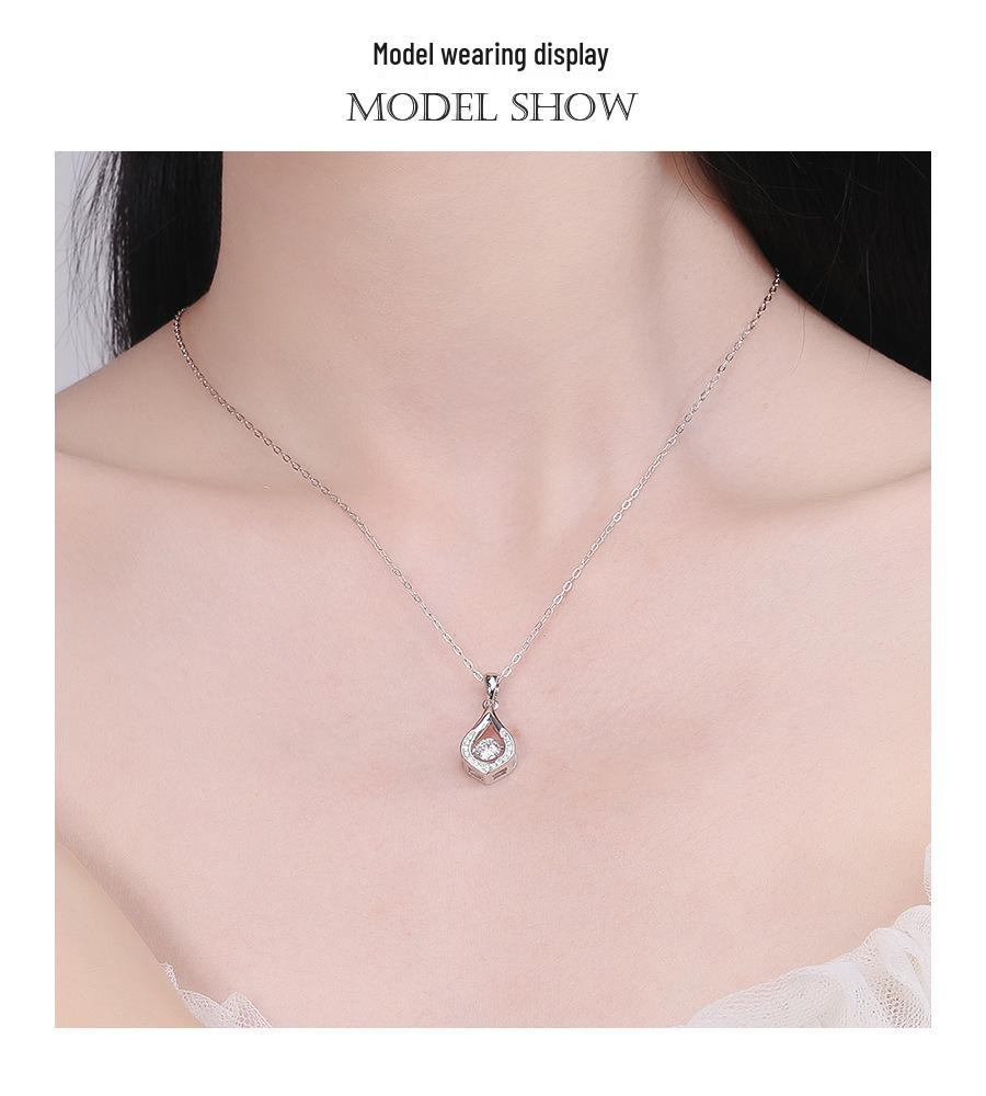 Sterling Silver Korean-Style Water Drop Pendant Women's Luxury Dancing Heart Necklace