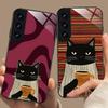 Cute Coffee Cat Glass Mobile Phone Case for Samsung Galaxy S26 S25 S24 S23 S22 S21 S20 Note20 Plus FE Ultra Colorful Cover