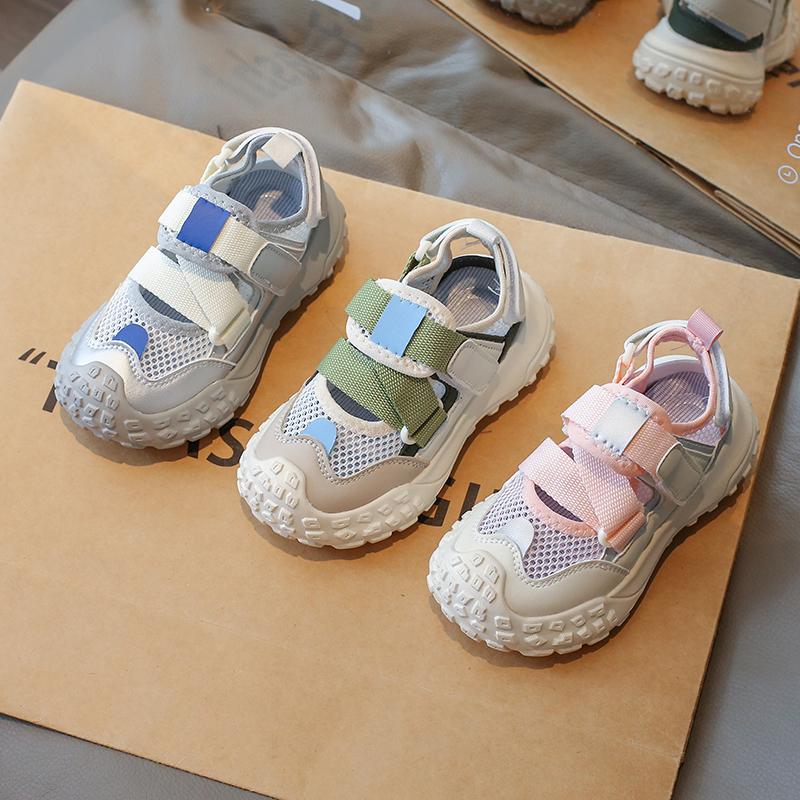 Kids Sports Sandals Mesh Breathable Boys Girls Tennis Shoes Non-slip Soft Sole 2025 Summer New Students Running Shoes Hook&loop