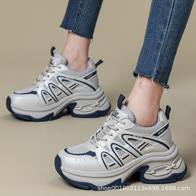 Inner heightening women's shoes 9cm new breathable dad shoes platform mesh small sports casual shoes women A5033