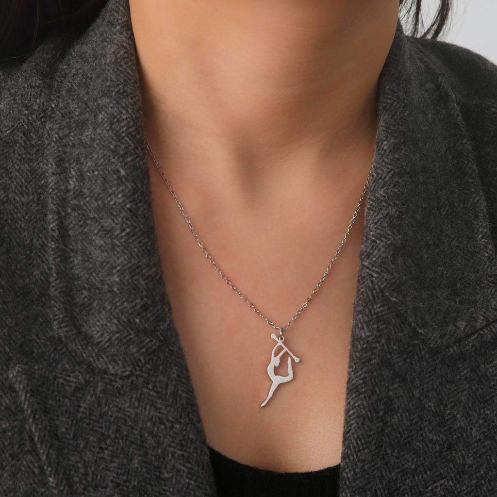 Teamer Gymnastics Design Necklace for Women Girls Fashion Sports Pendant Stainless Steel Jewelry Dancer Gymnast Birthday Gifts