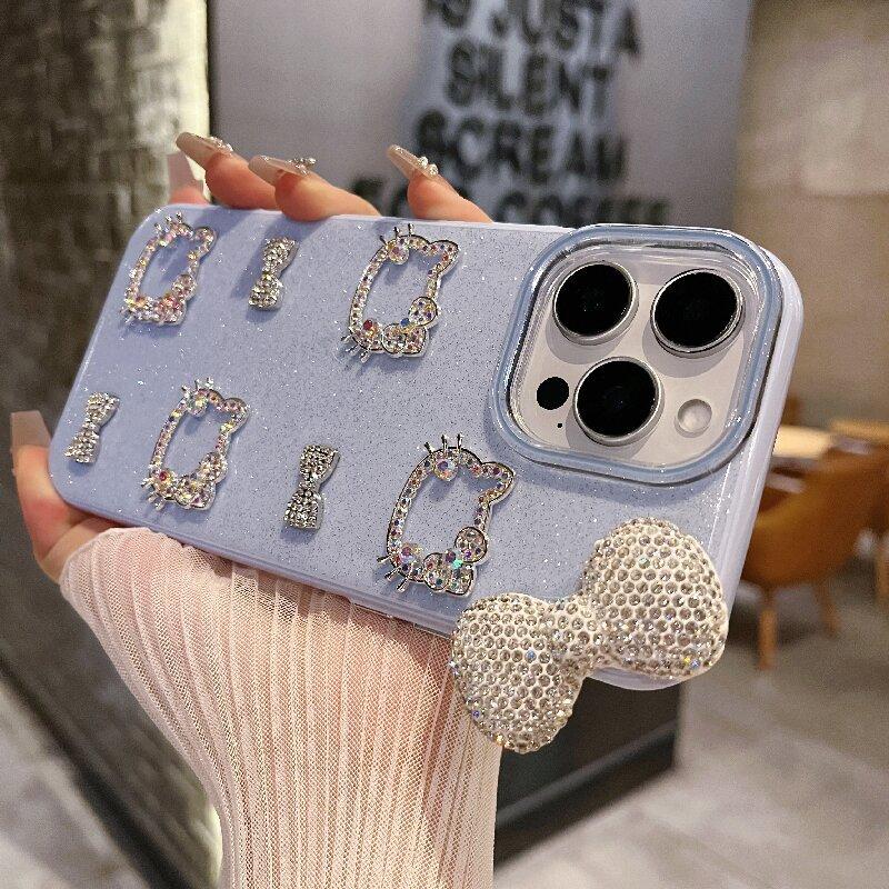 Premium Sense Flash Diamant Schleife Kitty Kat Geeignet für Apple 16pro Handyhülle Iphone15 Silikon 14 Neues Modell