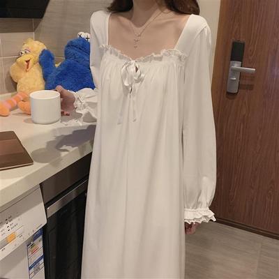 Camisola feminina meia panturrilha sólida gola quadrada manga comprida babados com cordão solto retrô chique
