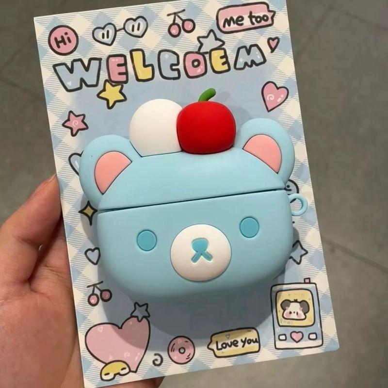Airpods Case Designed For Airpods 1/2/3/4/Pro/Pro2 Anime Rilakkuma Adorable Cherry Bear Periphery Fashionable Playthings Drop Resistant Silicone Gifts