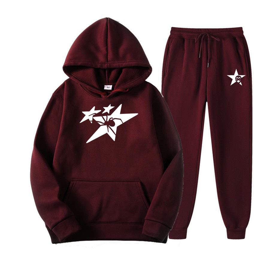 Direct supply Printed hooded sweater sweatpants set Loose casual men's sweater set Manufacturers have a large number of spot