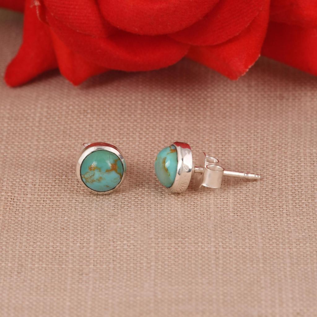 Natural Kingman Turquoise Hammered Stud Earrings.