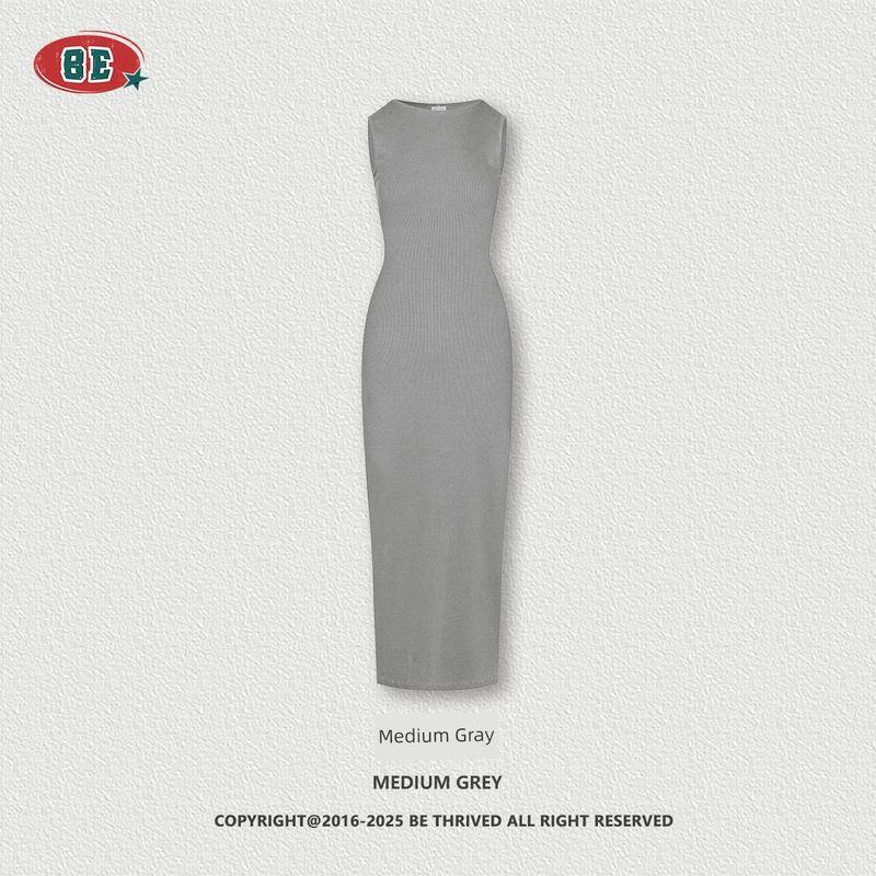 Trendy Brand Skims Slim Fit Slimming Stretch Sleeveless Vest Women Gyaru Washed Retro Sheath Slit Dress Trendy