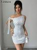Neues Retro-Pünktchen-Off-Shoulder Bodycon Etui-Minikleid für Damen