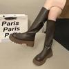 Brown French Skinny Small Platform Boots Women's Boots 2025 New Autumn Retro Tall Knight Boots