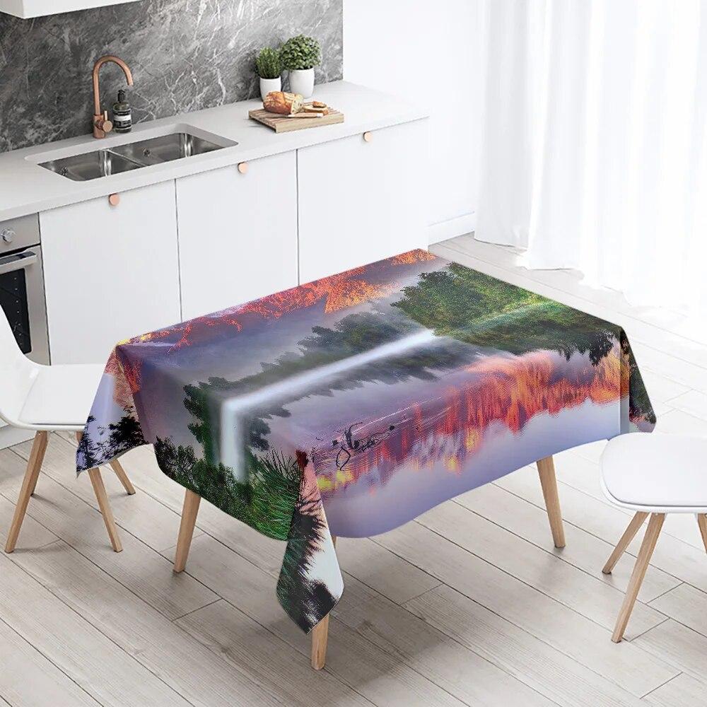 Landscape Tablecloth Mountains Canyon Lake Water Home Table Decoration Antifouling Waterproof Rectangular