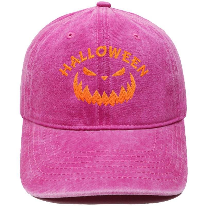 Halloween Pumpkin Grimace Embroidered Baseball Cap Washed Retro European and American Hip Hop Men's and Women's Casual Dad Hat