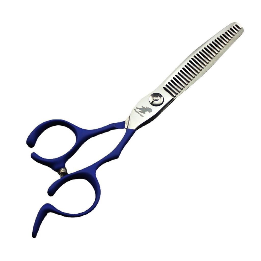 6.0 Inch Blue Paint, Notched Handle, Hair Scissors, Hair Scissors, Flat Scissors, Bangs Scissors