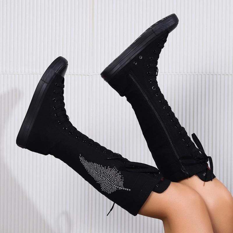 Dámské módní ploché plátěné sportovní boty s krajkou uvnitř zipu