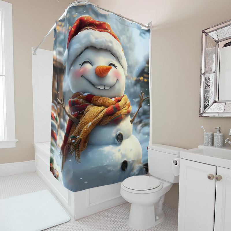 Tuniu Charming Snowman Shower Curtain Winter Holiday Decor Festive Bathroom Set Cute Funny Xmas Backdrop