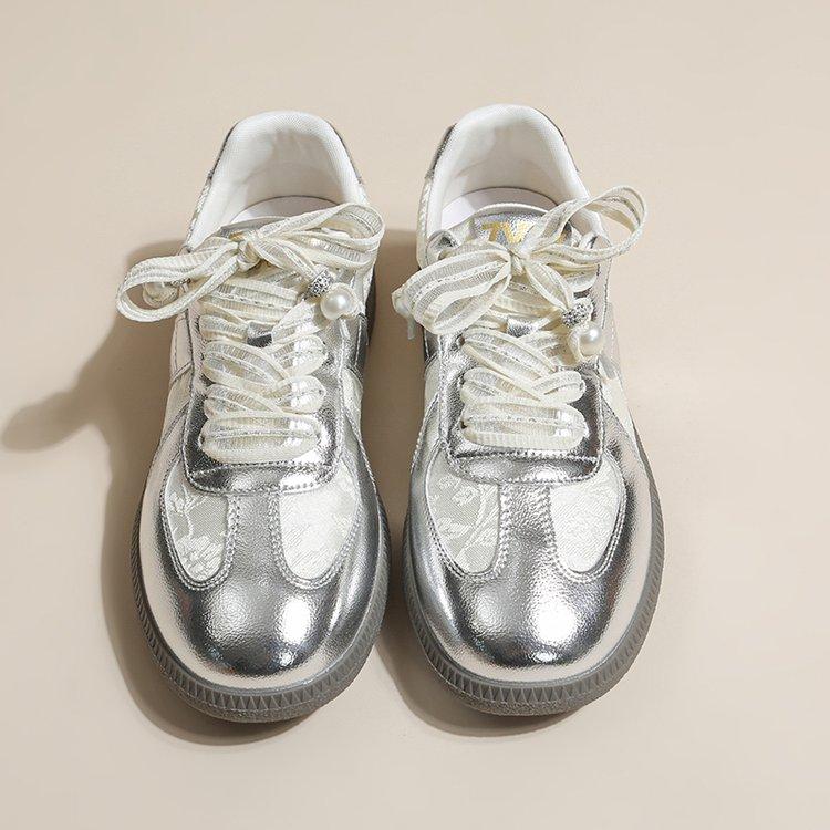 Женские кроссовки весна-осень из натуральной кожи с бисером на шнуровке, повседневные рабочие туфли для женщин, новый размер 35-40 35
