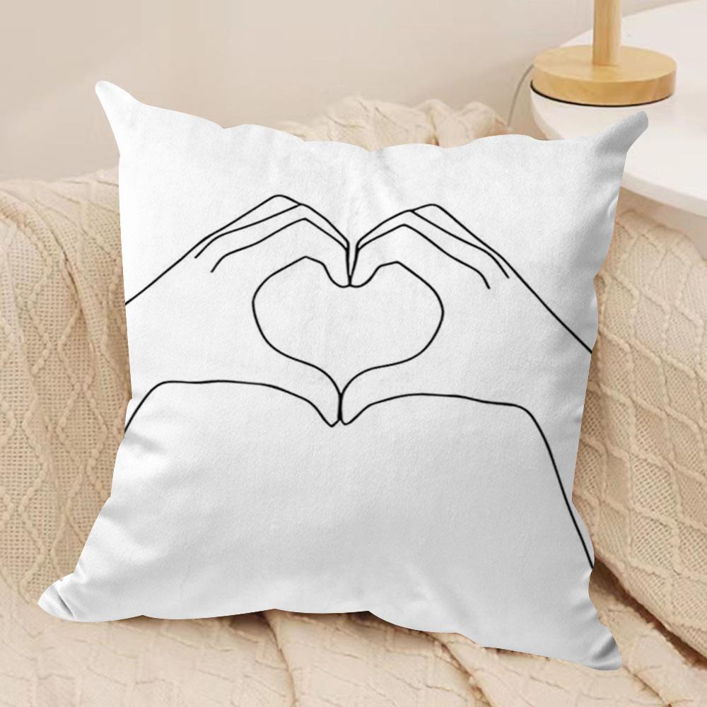 Black White Couple Line Cushion Cover Soft Plush Fabric Double-Sided Printed Sofa Cushion Cover for All Seasons Home Decor Gift