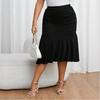 Gonna Midi Elegante a Sirena Nera da Donna con Vita Elastica Arricciata Bodycon