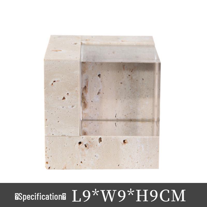 

Square Crystal Resin Faux Travertine Ornament: Modern Wabi-sabi Style