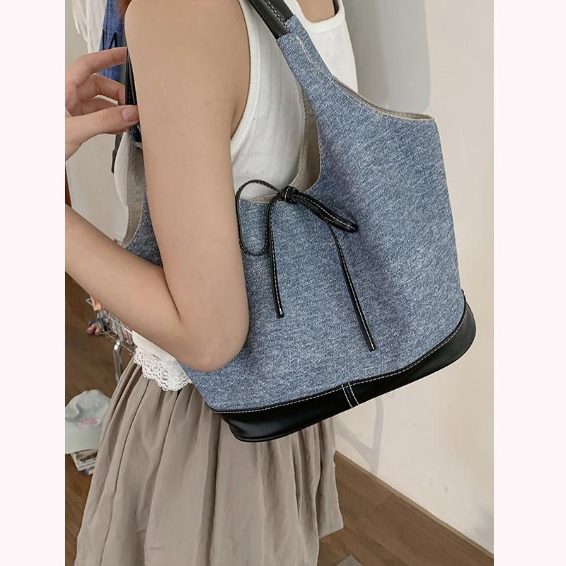 Ielgy Korean Denim Canvas Bag Summer Fashion Armpit Order Shoulder Large Capacity Tote Bag