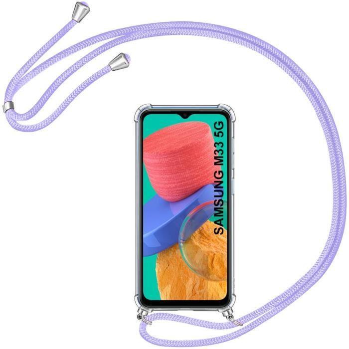 Coque chaîne de portable pour samsung m33 5g protection renforcé antichoc avec chaîne violet