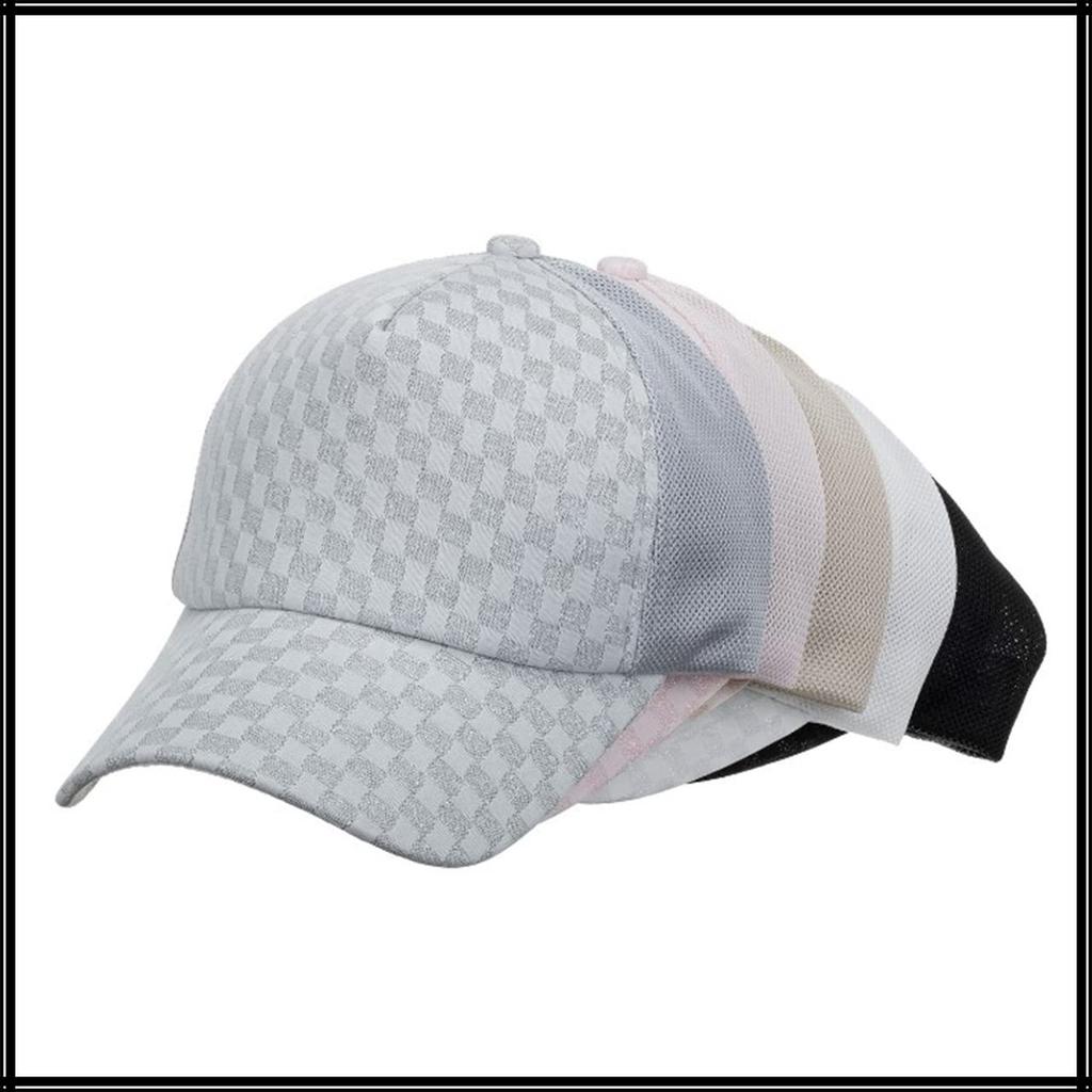 Mesh Cap Checkered Pattern Hat Running Outdoor Women Men CA696 [White Fang] (White)