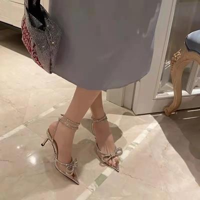 Woman Pumps Spring/Autumn Women's Shoes Fashion Butterfly-Knot Narrow Band Bling Patchwork Cross-Tied Crystal Pointed Toe Pumps