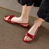 French Style Flat Bottom Woven Toe Roman Beach Sandals Women's Summer New Butterfly Knot Flat Heel Microfiber Roman Shoes