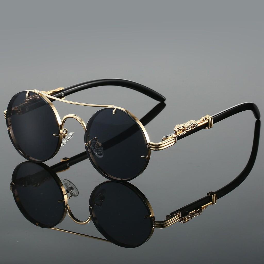 Retro Double-Beam Leopard Head Round Sunglasses for Men & Women - Trendy & Stylish